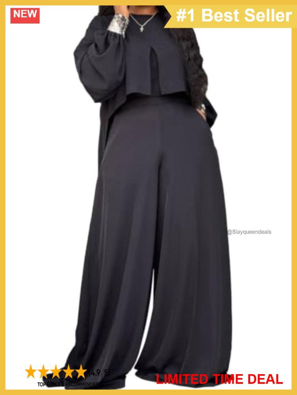 Plus Size 2 Piece Pant Set Loose Top Wide Leg Pants Polyester Spandex